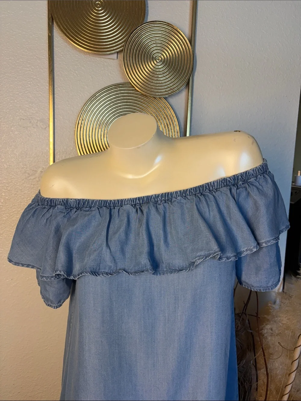 iris Light Blue Off-Shoulder Dress with Ruffle - Picture 3 of 6